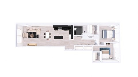Floor plan for 2 beds, 1 bath, 1045 sqft
